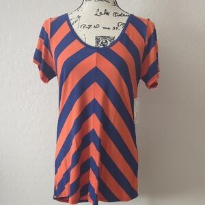 LuLaRoe S Orange & Blue Chevron Scoop Neck Classic Tee